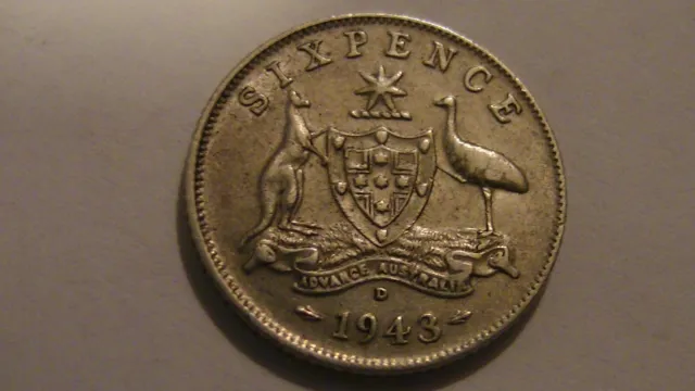 1943 D Australia Australian Sixpence George Vi Coin World War Ii Denver Mint