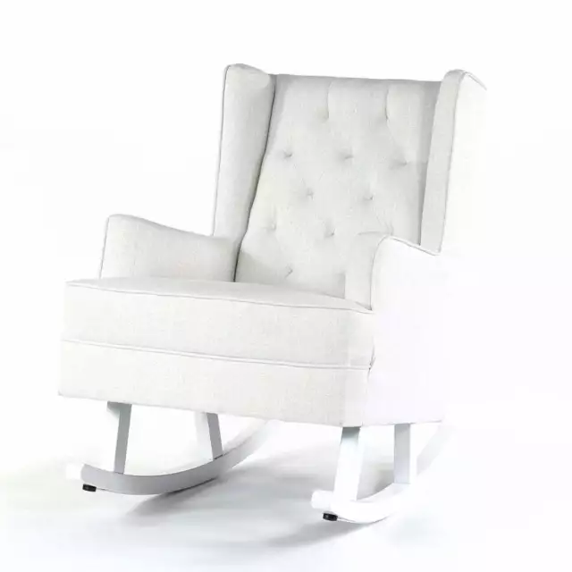 Convertible Linen Wingback Rocking Chair Linen White Isla Baby Nursery White Leg