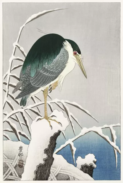 Heron in Snow Ohara Koson Japanese Woodblock Print Poster Wall Art Picture