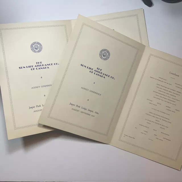 1937 Canadian National Dining Car Luncheon Menus Sun Life Agency Conf Jasper AK