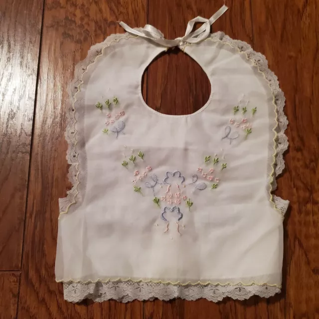 Vintage Floral Embroidered Lace Button Back Baby Bib