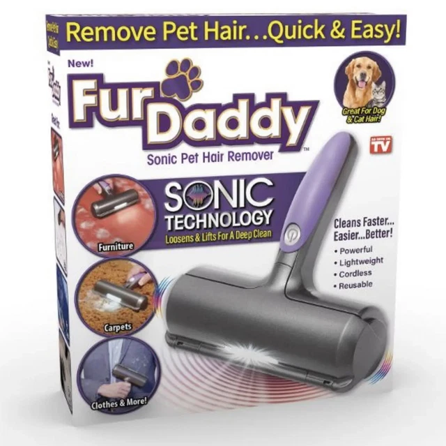 FUR DADDY Sonic Pet Hair Remover w/ Ultra Bright LED Light Cordless Reusable NEW