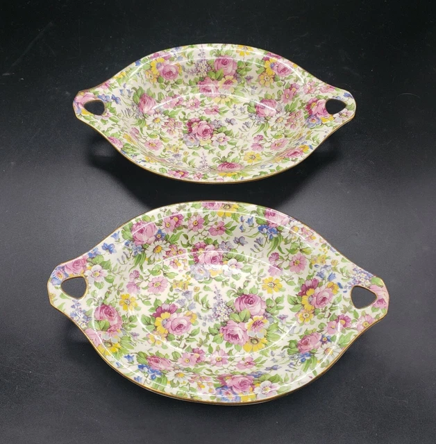 Vintage Chintz Royal Winton Grimwades Summertime Pair Oblong Dishes **