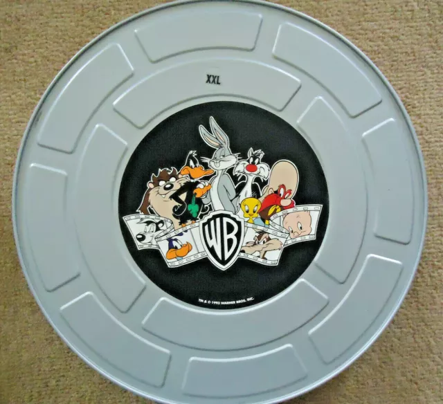 1993 Warner Bros LOONEY TUNES Film Reel Canister 10.5" Tin Case Daffy,Bugs,Porky