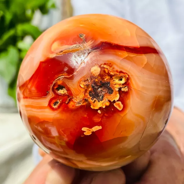 493g Natural Carnelian Red Agate Quartz Crystal Sphere Ball Specimen Healing