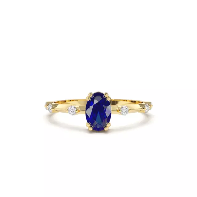 0.54 Ct Lab-Created Blue Sapphire & Moissanite Engagement Ring 14k Yellow Gold