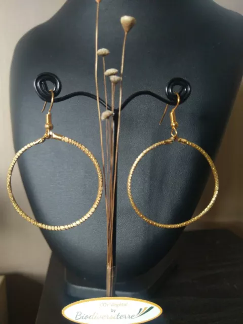 Boucles d'oreilles "Créoles 4cm" en Capim Douardo, "Or Végétal" du Brésil