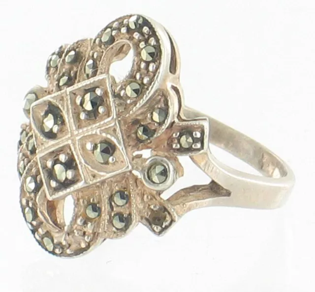 Vintage Sterling Filigraner Markasit Diamant Schriftrollen Ring So Hübsch! Sz 7