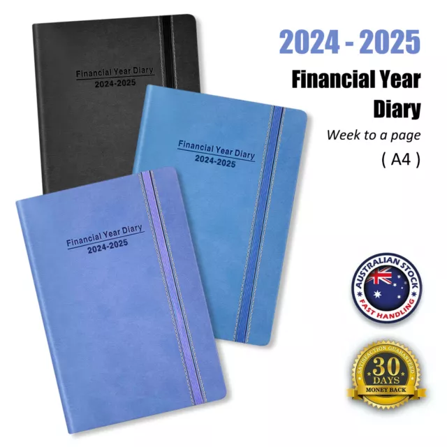 2024 - 2025 Financial Year Diary A4 Week to a Page w/ Elastic Planner Organiser