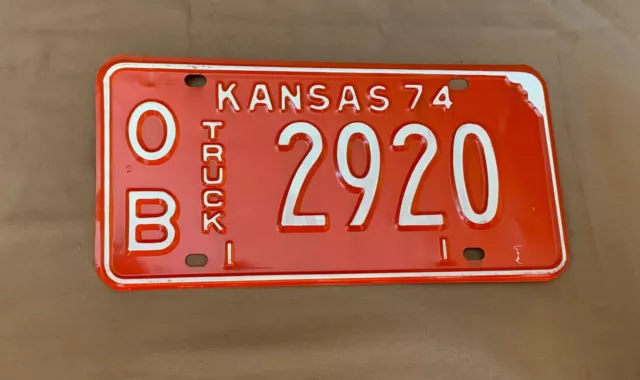 Single Truck License Plate Kansas No. OB 2920 Osbourne County, Vintage 74