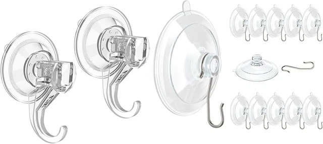2 Pcs Small Suction Cup Hooks and 12 Pcs Small Suction Cup with Metal Hooks