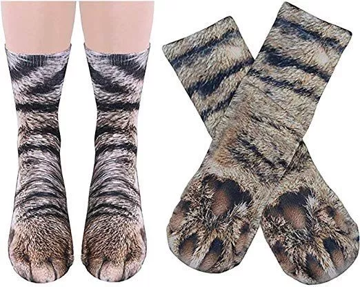 3D Print Adult Animal Paw Socks Unisex Crew Cat Long Stocks Elastic Breathable 2