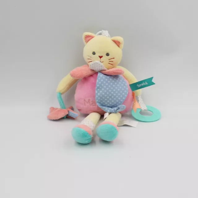 Doudou et compagnie pantin eveil chat jaune rose bleu Magic - 26815