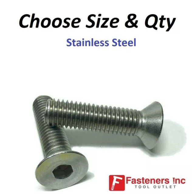 Flat Head Socket Cap Screw 18-8 Stainless Steel 304 (Choose Size & Qty)