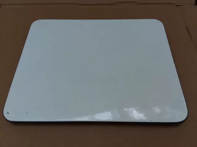Vintage PORCELAIN ENAMEL ENAMELWARE TABLE CABINET TOP 20x16" WHITE/BLACK Antique