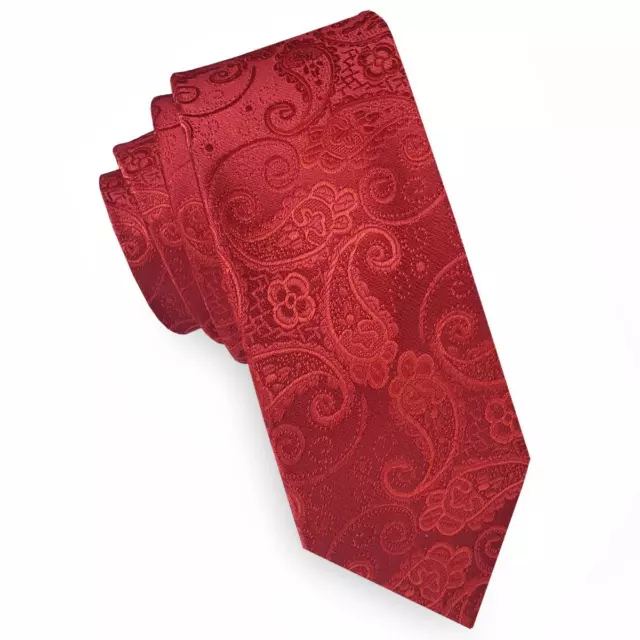 Red Paisley Mens Skinny Tie