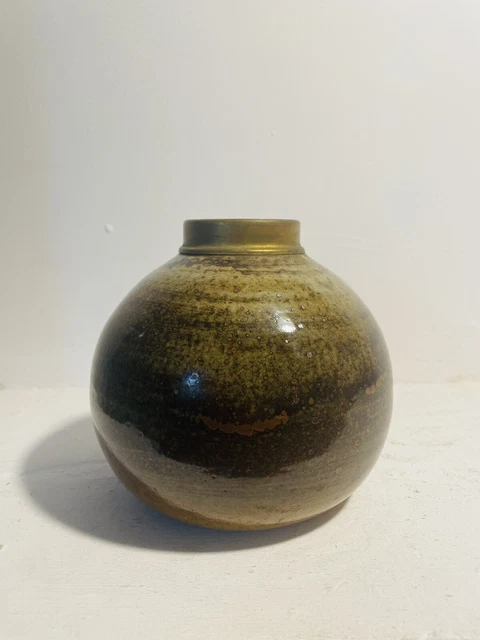 Vase Boule Ancien En Grès - Signé "LE ? GA ?" - Col Accidenté - à Identifier