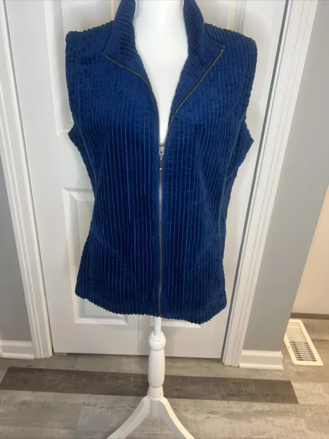 Woolrich Kinsdale Vintage Womens Vest Corduroy Full Zip Cotton Large Navy Blue
