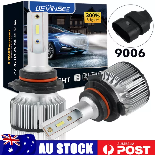 Bevinsee 2x 9006 HB4 LED Headlight Globes 60W 6000K High Low Beam White Bulbs