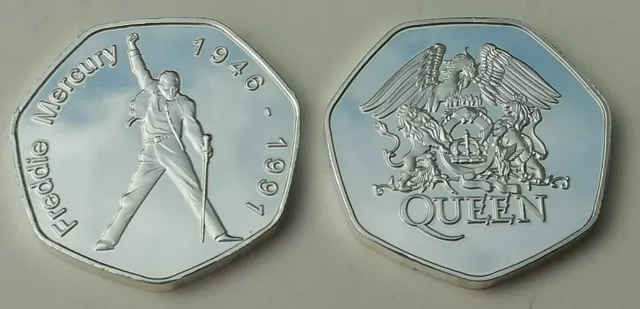 Freddie Mercury Queen Commemorative Colllectors Souvenir 50p Style Shape Coin