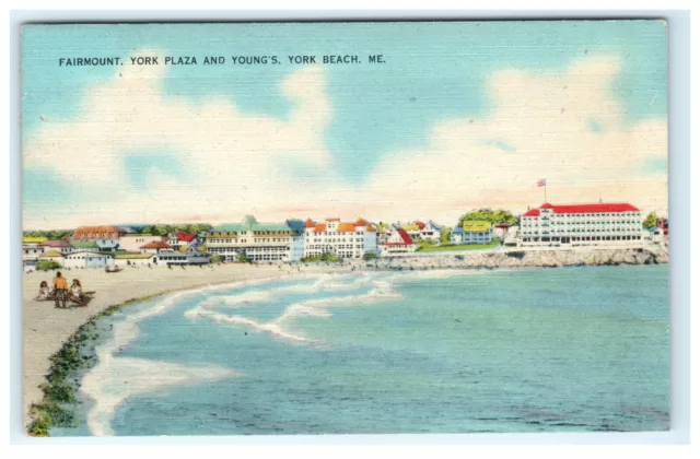 1955 Fairmount York Plaza And Young's York Beach ME Maine Early Linen View