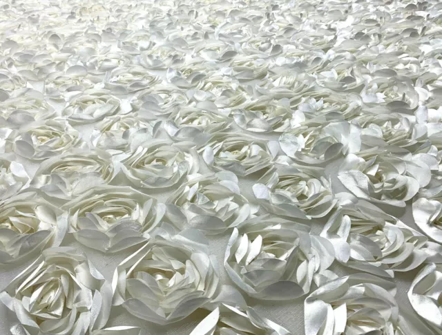 Off-white wedding fabric sheer mesh with 3D roses by the yard 2