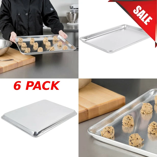 (6 Pack) 18 In. x 13 In. Half Size Aluminum Baking Bun Sheet Pans Wire in Rim