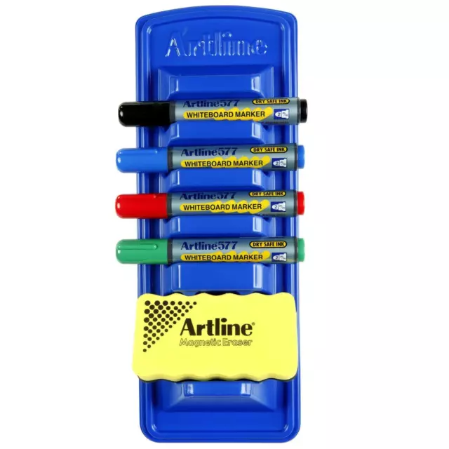 NEW Artline 577 Whiteboard Marker Starter Kit Markers Caddy Eraser Mountable