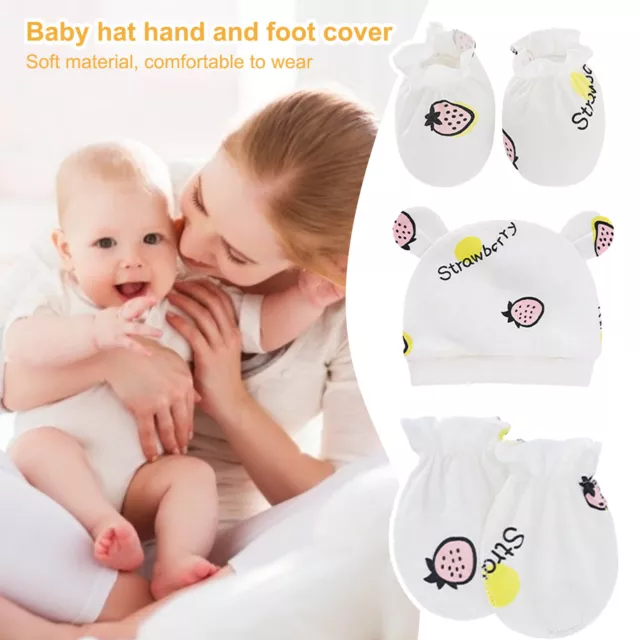 3pcs/set Baby Hat Mittens Adorable Anti-scratching Cute Infant Beanie Caps