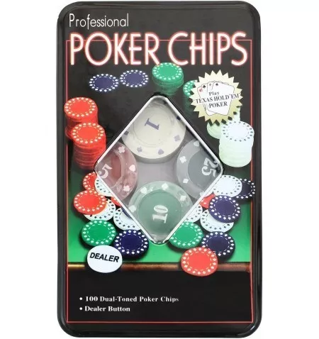 Juego de poker 100 fichas numeradas con Caja + Ficha Dealer