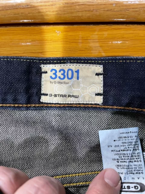 G STAR RAW Denim Straight fit 3301 Blue Jeans Mens 35x30 (34 x 32 on ...