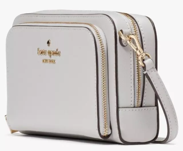 Kate Spade Staci Dual Zip Around Crossbody Platinum Grey Leather WLR00410 NWT FS