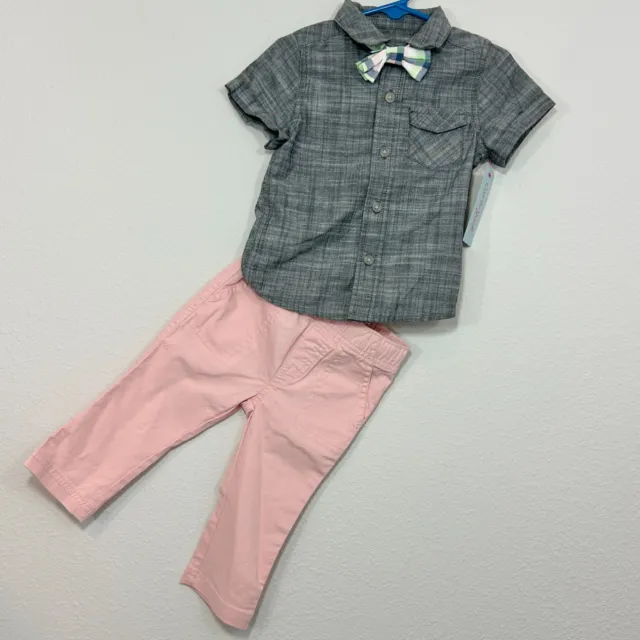 NWT Boys Baby 12 Months Infant 3 Piece Outfit Pants Button Down Shirt Bow Tie