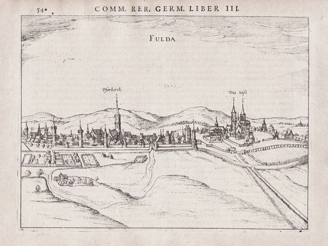 Fulda Hessen Vista General Grabado Bertius 1616