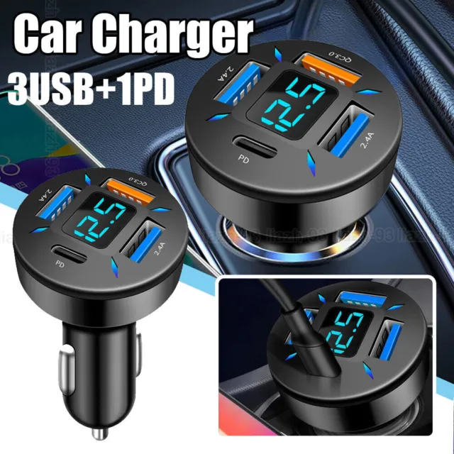 ADVANCED 4USB CAR Charger Adapter with QC 3 0 and Battery Voltage Display  $16.07 - PicClick AU