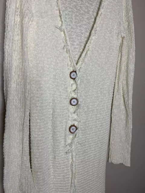 Free People Sweater Long Maxi Duster Cardigan Clearwater Ivory Textured Size M 3