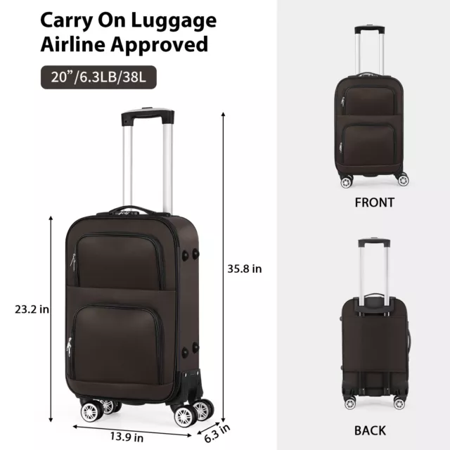 20" Luggage Suitcase Carry On Spinner Secure Lock Travel Trolley w/ Front Pocket 3