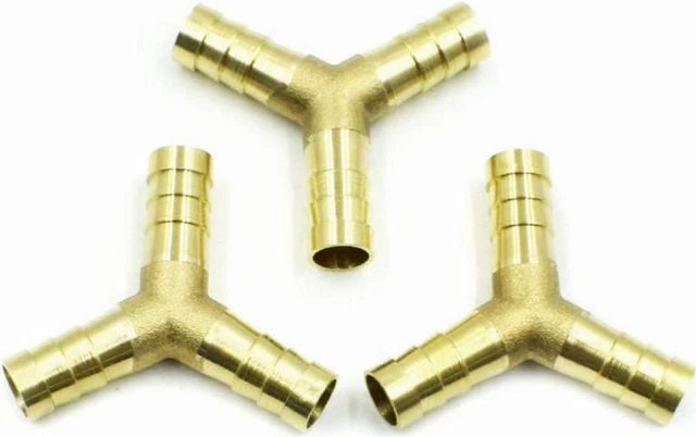 3 Ways Y Piece Brass Air Gas Hose Barb Connector Joiner Coupler Metal Gold 3 Pcs