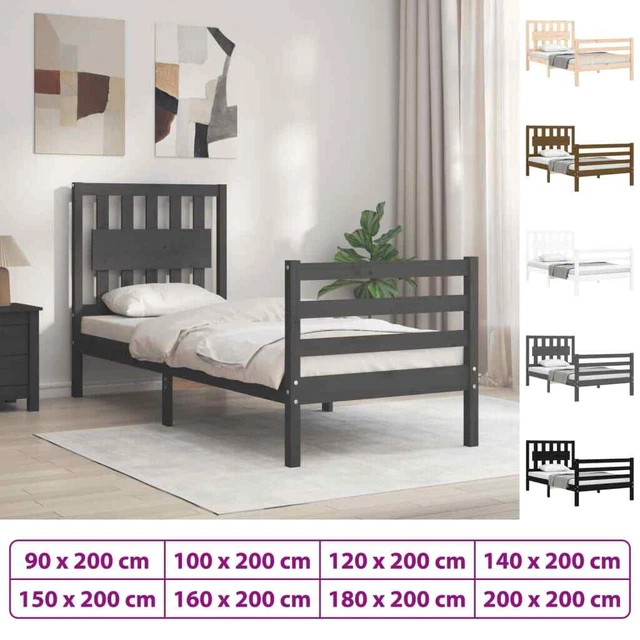 Estructura de cama de matrimonio con cabecero madera maciza vidaXL