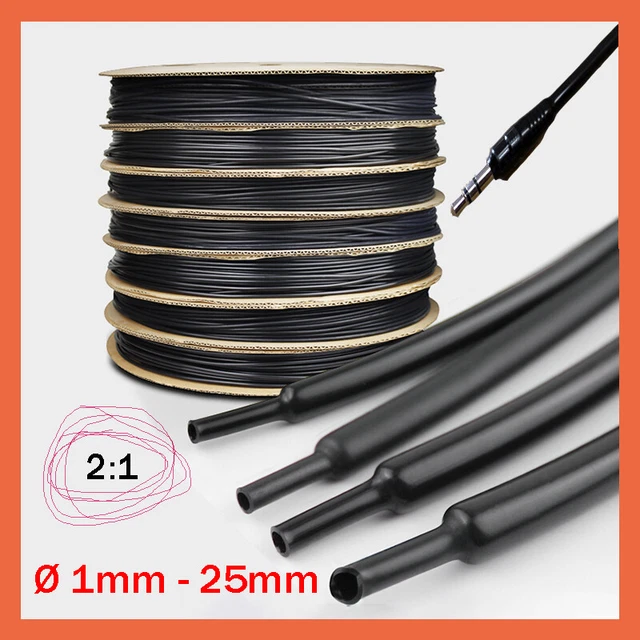 Tubo termoretraibile nero merce al metro senza colla diametro 1 mm-25 mm