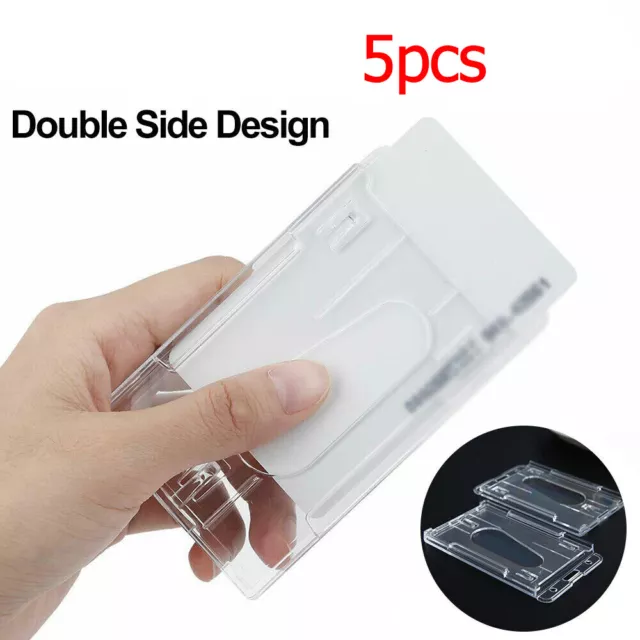 5pcs Transparent ID Card Holder Protector Cover Case Enclosed Oyster Pass Badge