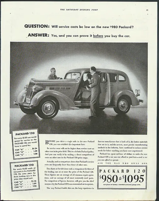 Question: Will service costs be low on the new $980 Packard 120 ad 1935