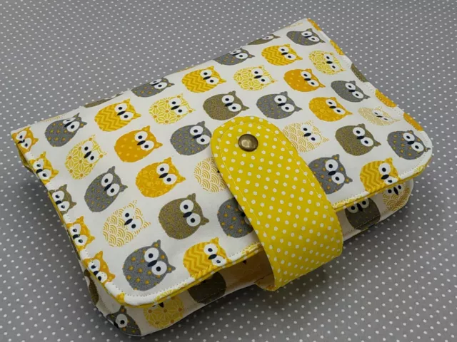 Handmade Baby Diaper Nappy Wallet Bag Pouch Wipes Holder Organizer Yellow Owls