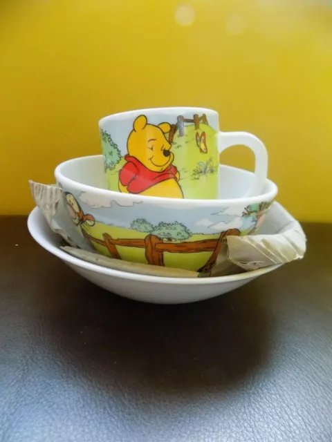 Official Disney Arcopal Set Winnie The Pooh Milk Glass Mug & 2 Cereal Bowls New