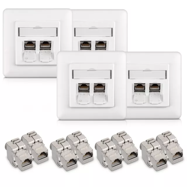 8x module Keystone cat 6A RJ45 blindé snap-in avec 4x prise murale réseau