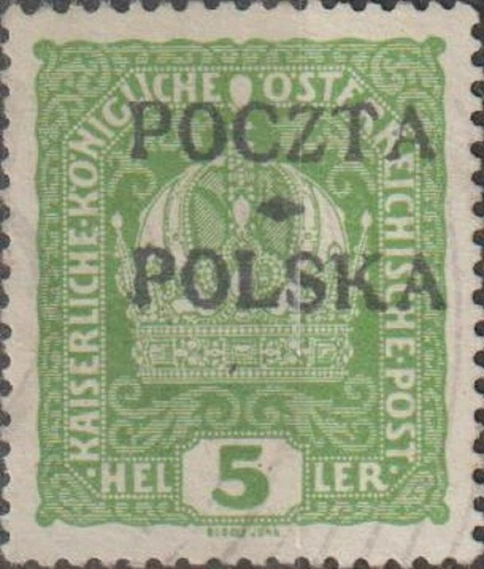 USED 1919 POLAND 5 He Krakow Issue Stamp POLSKA POCZTA Overprint Austrian Empire
