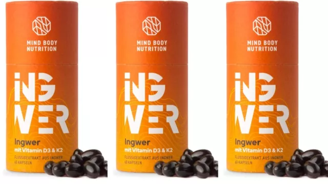 Mind Body Nutrition Ingwer mit Vitamin D3 & K2- 3x 60 Kaps
