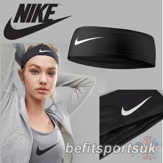 Nike Dri Wide Headband Sweatband Hairband Training Gym Sports Running Black