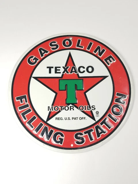 Texaco Motor Oils Gasoline Filling Station 11-3/4" Diameter Thin Metal Sign