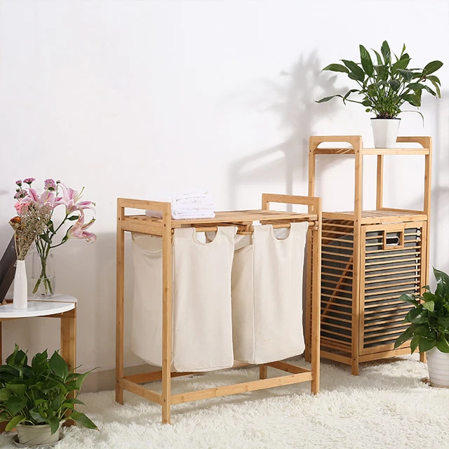 LAUNDRY BASKET LAUNDRY Hamper Dual Compartments Linen Canvas Laundry